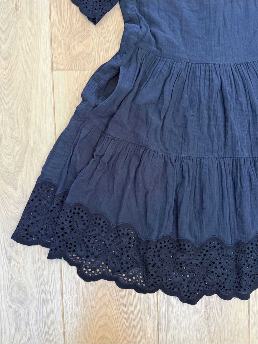 Navy Eyelet Cotton Mini Dress ME+EM Cheesecloth Broderie Swing Cottagecore Sz 6 - Picture 5 of 12